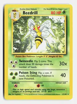 Beedrill 17/102 Rare Base Set Unlimited Moderately Played - Image 1