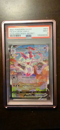 PSA 9 Pokemon TCG Sylveon VMAX 212/203 Secret Rare Holo Evolving Skies 2021 - Image 1