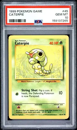 1999 POKEMON BASE SET UNLIMITED #45 CATERPIE PSA 10 - Image 1