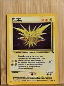 Zapdos Holo Fossil 15/62 WOTC 1999 Rare Vintage Pokemon Card LP/NM - Image 1