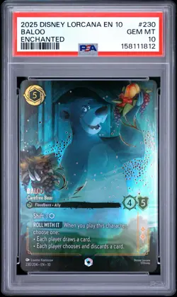 2025 DISNEY LORCANA EN 10-WHISPERS IN THE WELL ENCHANTED #230 BALOO PSA 10 - Image 1