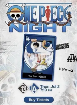 2026 ONE PIECE LOS ANGELES DODGERS MONKEY D LUFFY DON CARD PROMO 7/2/26 PRESALE - Image 2