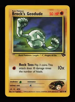 Brock's Geodude 68/132 Unlimited Common Gym Challenge Pokemon Cards - Image 1