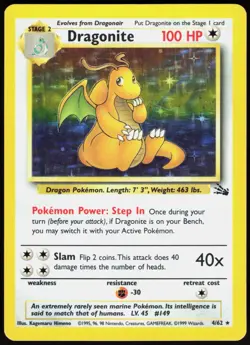 Dragonite 4/62 Holo Unlimited Holo Fossil Rare Himeno Lightly Played - Image 2