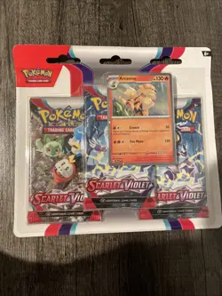 Sealed Pokemon TCG Scarlet and Violet 3-Pack Blisters Set- Arcanine - Image 2