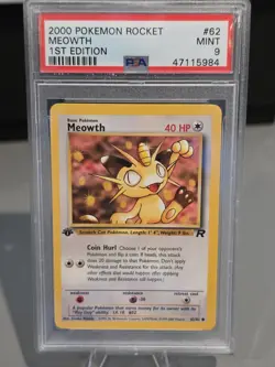 Pokemon TCG Meowth 62/82 Team Rocket 1st Edition Regular PSA 9 - Image 1