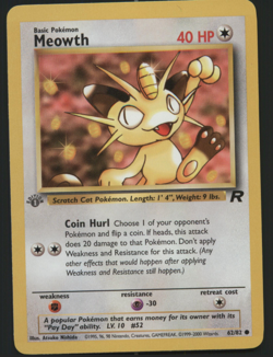 Pokemon TCG - Team Rocket - Meowth 62/82 1st Edition - NM GREY STAMP ERROR - Image 1