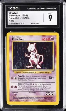 1999 POKEMON BASE SET MEWTWO #10/102 UNLIMITED HOLO RARE CGC 9 - Image 1