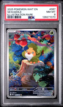2025 POKEMON WHT EN-WHITE FLARE ILLUSTRATION RARE #087 SEWADDLE PSA 8 - Image 1