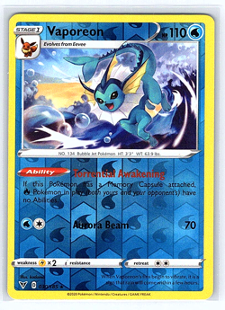 Vaporeon [Reverse Holo] 030/185 Vivid Voltage NM or LP Pokemon Card - Image 1