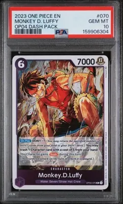Monkey.D.Luffy (Dash Pack) OP03-070 SR One Piece Kingdoms of Intrigue PSA 10 - Image 1