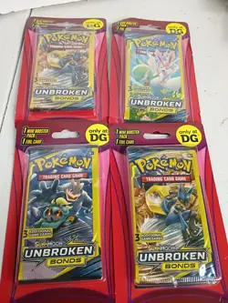 4 2022 Pokemon (3-Card)Sun And Moon Unbroken Bonds Dollar General Factory Sealed - Image 1