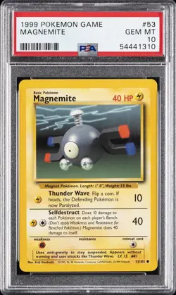 1999 POKEMON BASE SET UNLIMITED #53 MAGNEMITE PSA 10 - Image 1