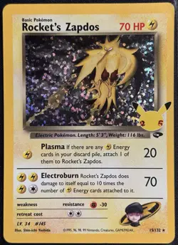 Rocket's Zapdos 15/132 - Holo Rare Celebrations Classic Pokemon TCG - LP Card - Image 1