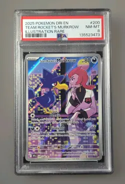 Pokemon Team Rocket's Murkrow Illustration Rare Holo 200/182 Sv10 PSA 8 - Image 1