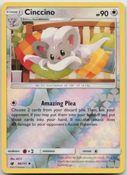 Cinccino 86/111 Uncommon Crimson Invasion Pokemon TCG Reverse Holo NM - Image 1