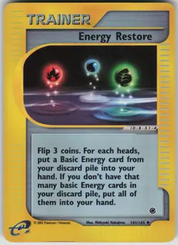 Pokemon TCG Energy Restore Uncommon Reverse Holo Expedition 141/165 - Image 1
