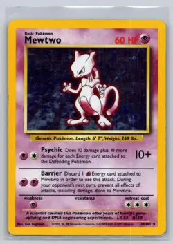 Mewtwo 10/102 Holo Holo Rare Base Set Unlimited Pokemon Holo Moderately Played - Image 1
