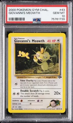 2000 POKEMON GYM CHALLENGE #43 GIOVANNI'S MEOWTH PSA 10 - Image 1
