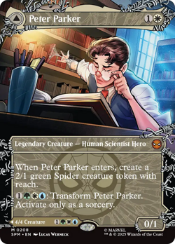 Borderless Peter Parker / Amazing Spider-Man Marvel's MTG Magic non-foil IN HAND - Image 1