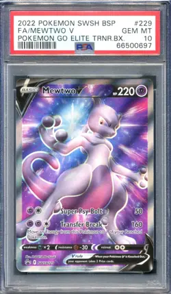 PSA 10 Mewtwo V 229 Pokemon Swsh Black Star Promo 2022 Go Elite Trnr.Bx - Image 1