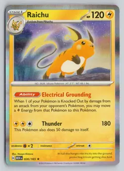 RAICHU 026/165 RARE 151 POKEMON HOLO NM - Image 1
