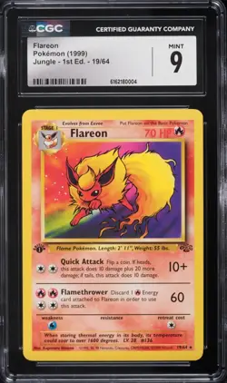 CGC 9 Flareon 1st Edition Rare Jungle 1999 Pokemon Card #19 - Image 1