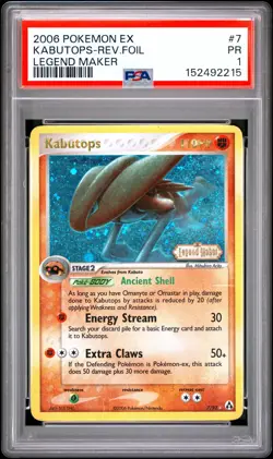 2006 POKEMON EX LEGEND MAKER #7 KABUTOPS-REVERSE FOIL PSA 1 - Image 1