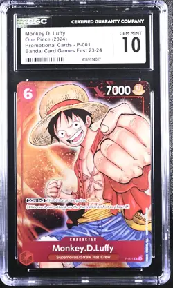 Bandai Monkey D. Luffy P-001 Games Fest 23-24 Promo Foil CGC 10 One Piece Card - Image 1
