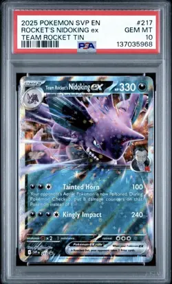 2025 POKEMON SVP TEAM ROCKET TIN PROMO #217 TEAM ROCKET'S NIDOKING EX PSA 10 - Image 1