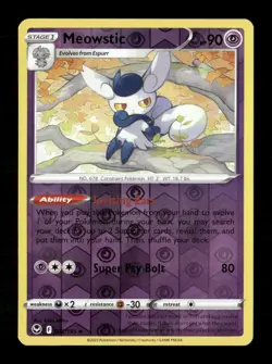 Meowstic Reverse Holo Uncommon SWSH12: Silver Tempest 082/195 NM Pokemon LP - Image 1