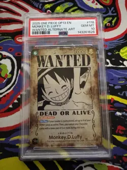 2025 One Piece OP13 EN #118 Monkey.D.Luffy Wanted Poster ALT ART PSA 10 - Image 1
