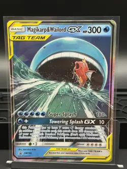 Pokemon Magikarp and Wailord Tag Team GX Promo Card Sun and Moon SM166 *Damaged* - Image 1