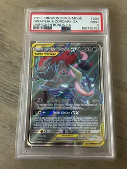 2019 Pokemon Greninja & Zoroark GX Full Art Holo 200/214 PSA 9 - Image 1