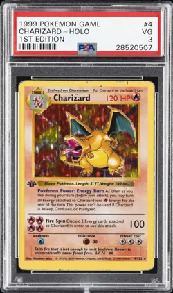 1999 POKEMON BASE SET 1ST EDITION #4 CHARIZARD-HOLO PSA 3 - Image 1