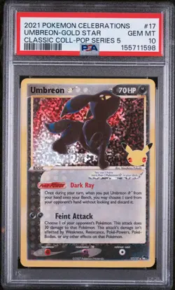 2021 POKEMON CELEBRATIONS CLASSIC COLLECTION #17 UMBREON-GOLD STAR PSA 10 - Image 1