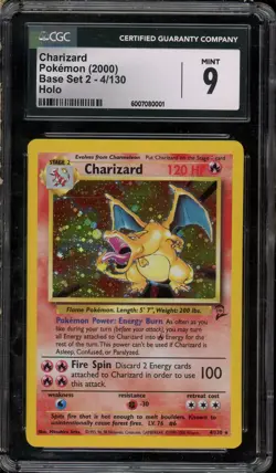 2000 Pokemon Base Set 2 Holo Rare Charizard #4/130 CGC 9 Mint - Image 1