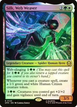 NM Foil Silk, Web Weaver, MTG, Marvel's Spider-Man, Magic the Gathering, 145 - Image 1