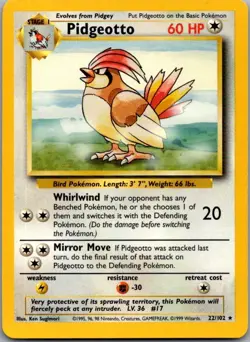 Pidgeotto 22/102 Rare Base Set Unlimited Pokemon Lightly Played - Image 2