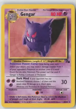 Gengar 20/62 Rare Fossil Pokemon Unlimited Lightly Played - Image 1