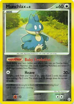 Munchlax 33/130 Rare Diamond & Pearl Pokemon Reverse Holo Moderately Played - Image 1