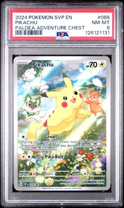 2024 POKEMON SVP EN-SV BLACK STAR PROMO PALDEA ADVENTURE CHEST PIKACHU PSA 8 - Image 1