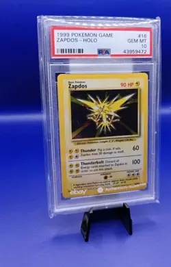 Zapdos 16/102 Base Set Holo Rare Pokemon Card WOTC TCG 1999 Graded Mint PSA 10 - Image 3