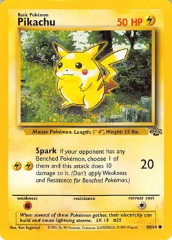 Pikachu 60/64 Common Jungle Pokemon Unlimited Moderately Played - Image 1