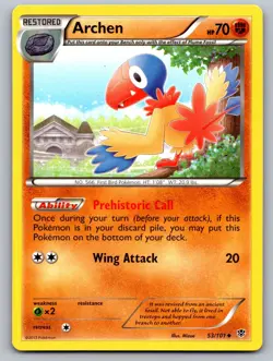 Archen 53/101 Uncommon Plasma Blast Pokemon Lightly Played - Image 1