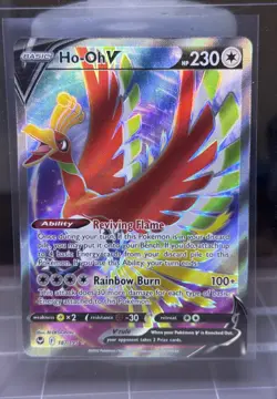 Pokemon TCG Ho-Oh v Full Art Holo Ultra Rare Card 187/195 Silver Tempest NM - Image 1