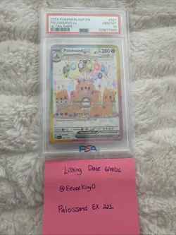 2024 Pokemon SSP En-Surging Sparks Ultra Rare Card #221 Palossand EX, PSA 10 - Image 1