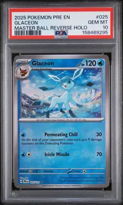 Pokemon Glaceon Master Ball Pattern 025/131 Sv: Prismatic Evolutions Holo PSA 10 - Image 1