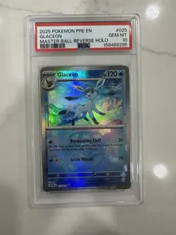 Pokemon Glaceon Master Ball Pattern 025/131 Sv: Prismatic Evolutions Holo PSA 10 - Image 2