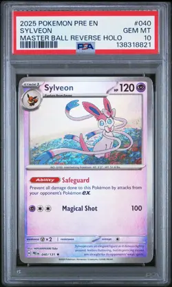 2025 POKEMON PRE EN-PRISMATIC EVOLUTIONS MASTER BALL REVERSE HOLO SYLVEON PSA 10 - Image 1